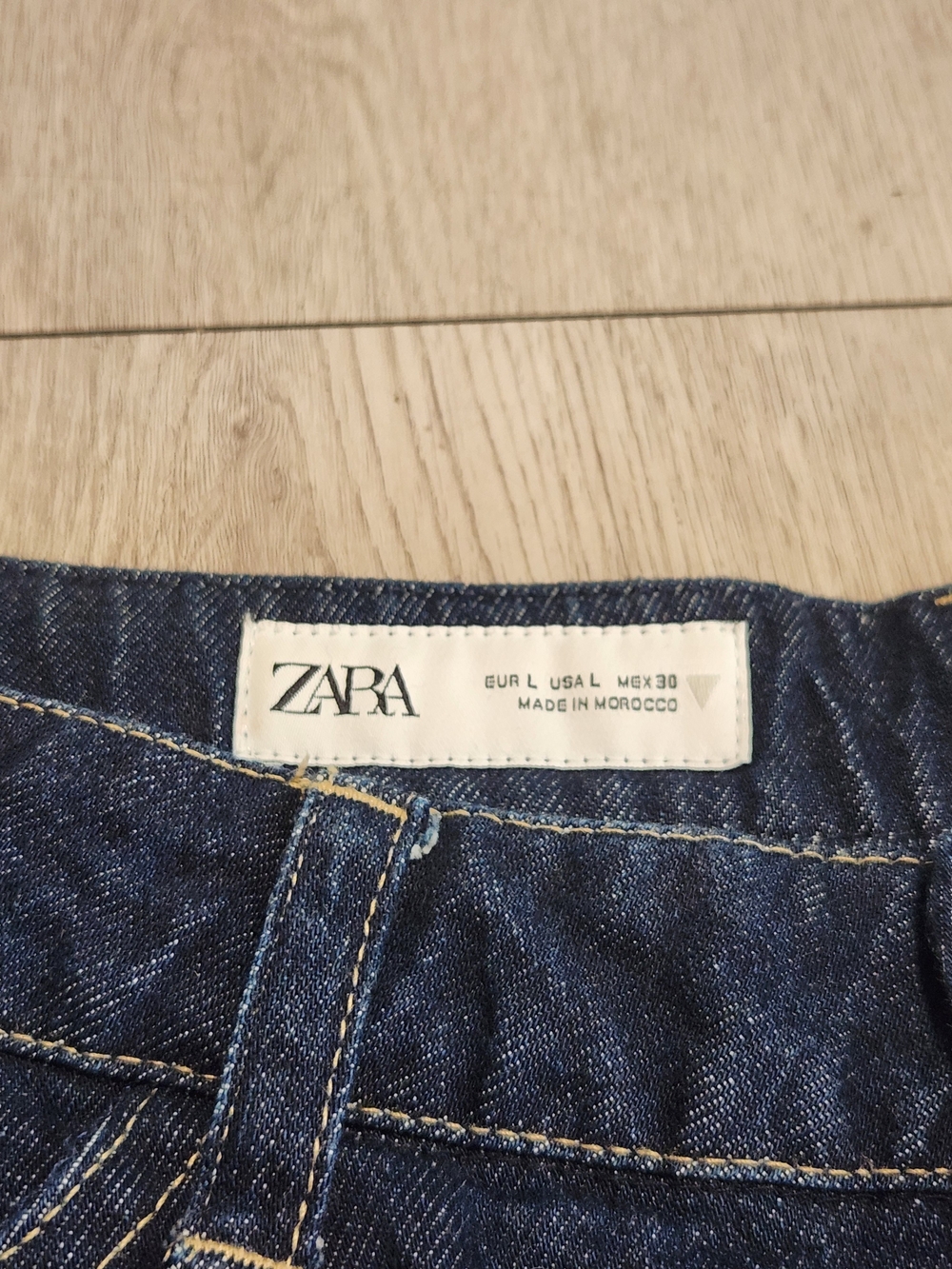 Zara Dark Wash Denim Bubble Balloon Hem Midi Skirt L - Picture 5 of 6
